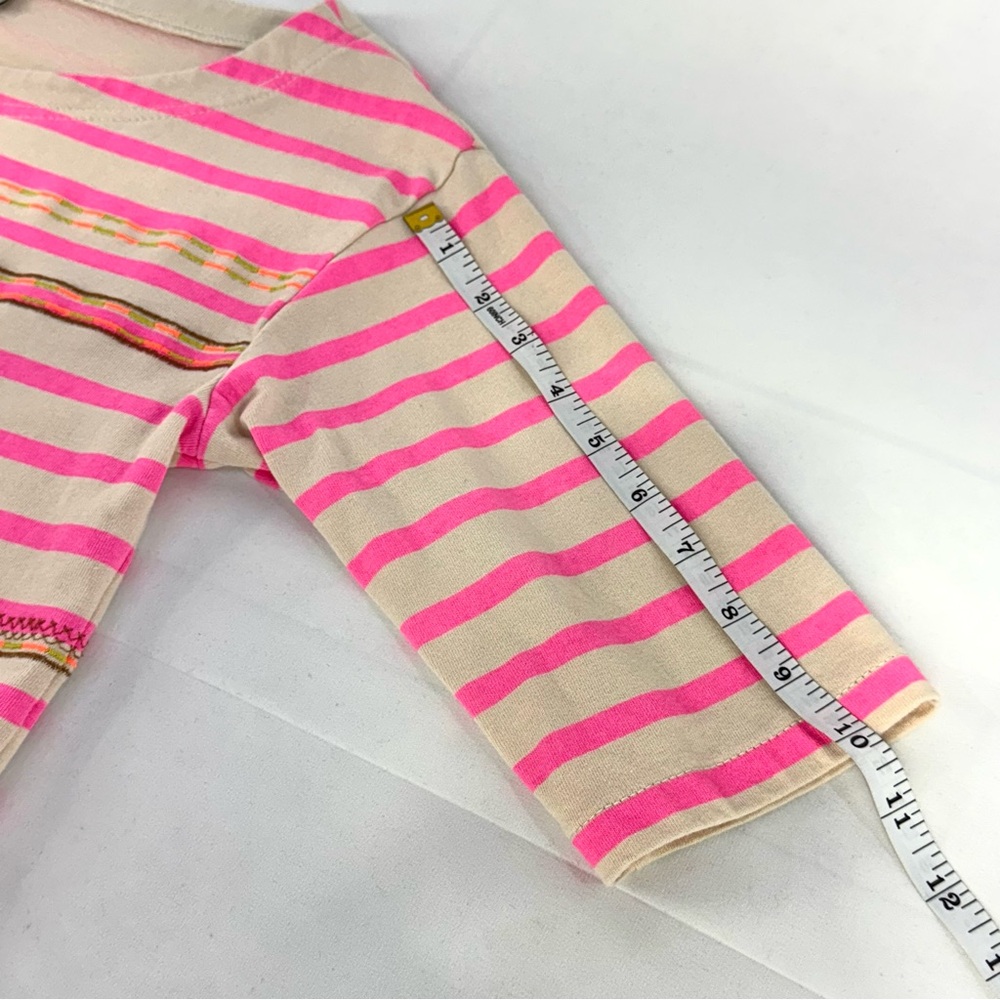 J. Crew XS neon pink stripe bohemian embroidered accent 3/4 sleeve top - Picture 6 of 13